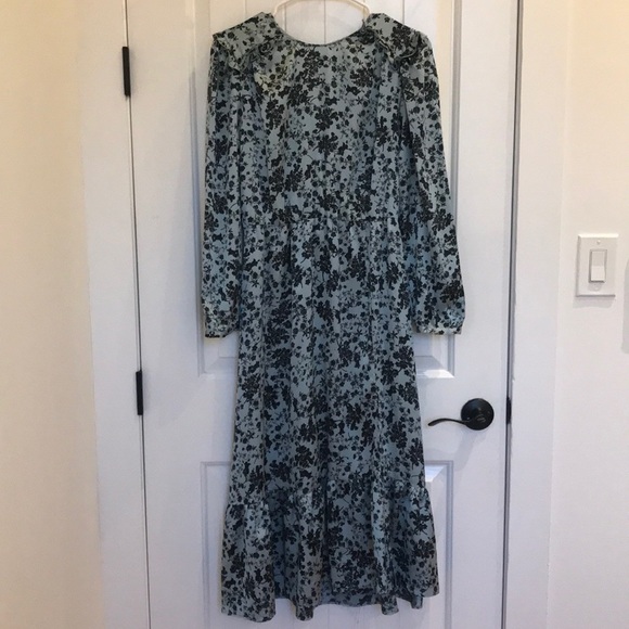 Zara Silky Blue Floral Midi Dress, M - Picture 5 of 9
